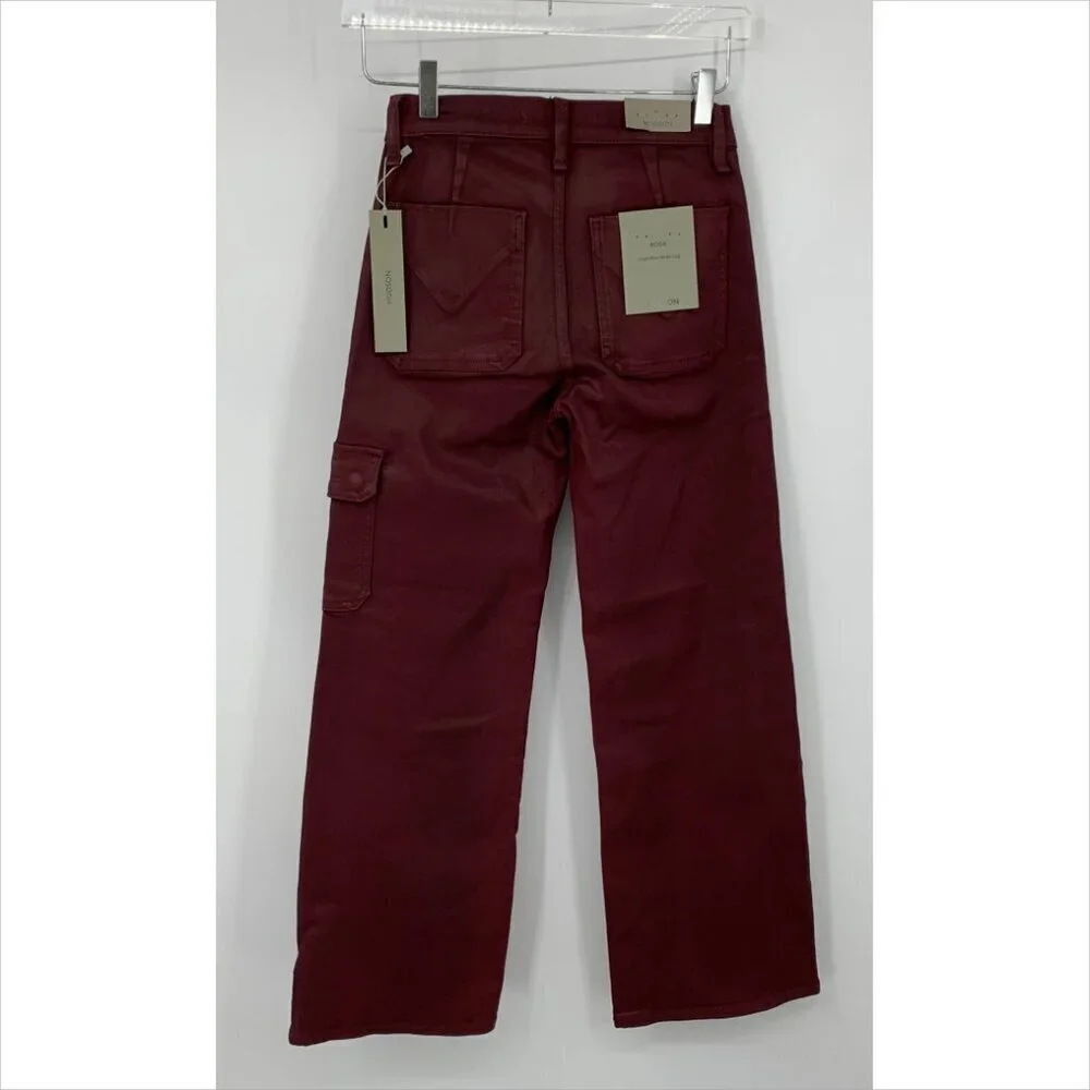 Hudson Rosie high waist cargo jeans coated denim Bordeaux wide leg wine new 24
